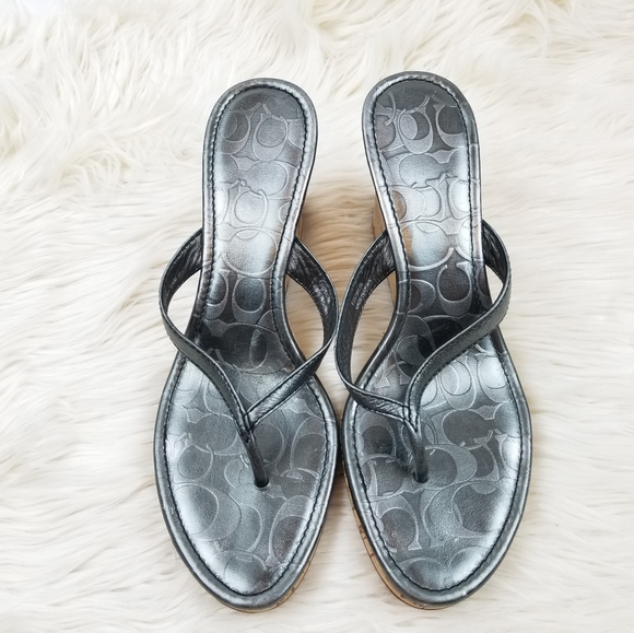 Coach Lannie Cork Wedge Sandals Silver Size 8.5M - Picture 5 of 9